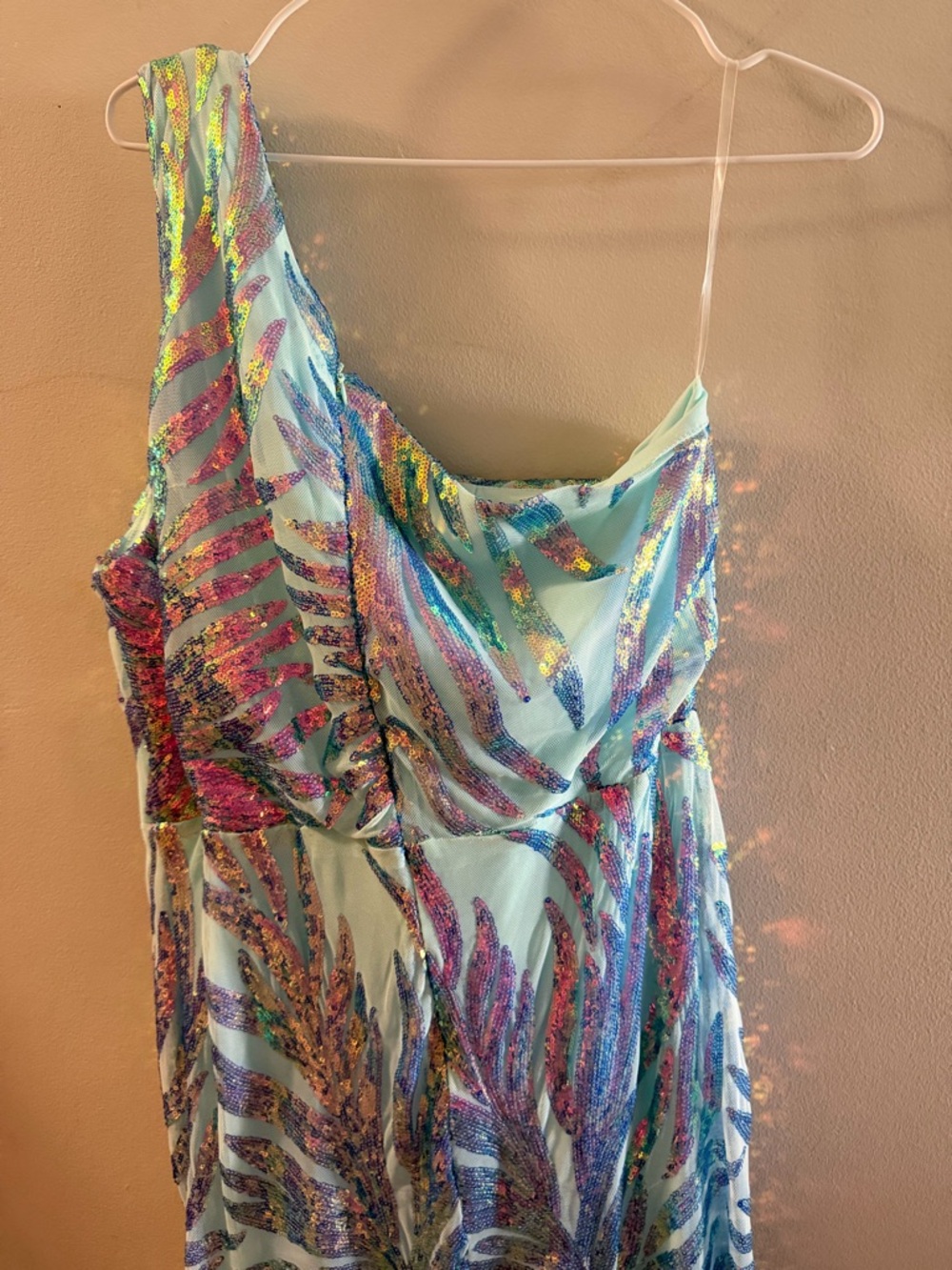 Women’s XL, Giffinsetti, Aqua & purple Iridescent Sequin Prom Dress - Picture 9 of 16